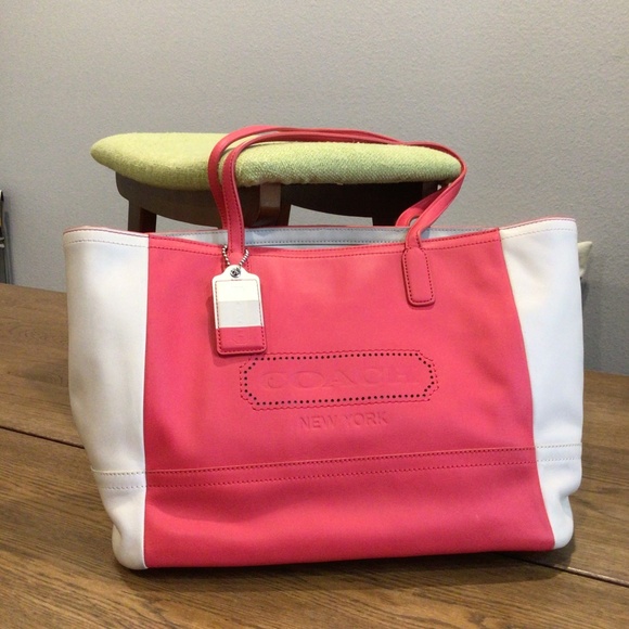 Coach Handbags - Coach leather pink and cream tote